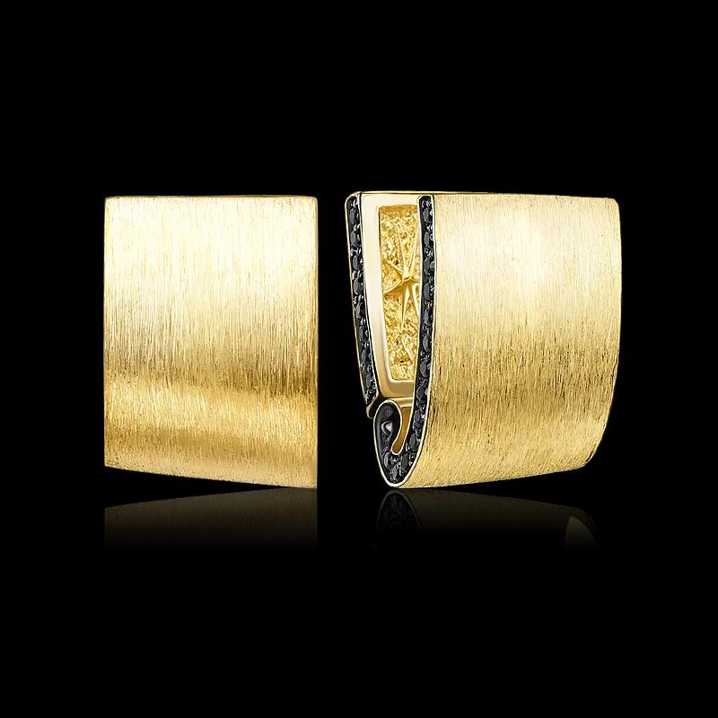 Серьги из матового желтого золота c черными сапфирами
