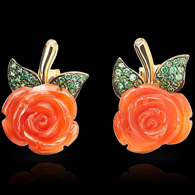 Серьги **MILLE FIORI** с кораллами.