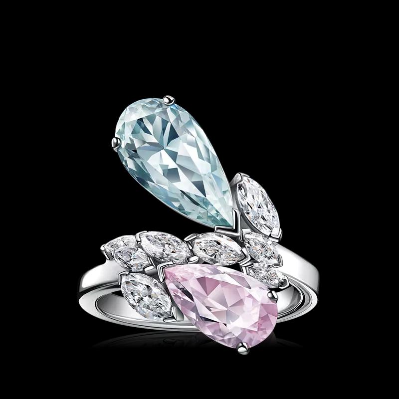 Кольцо с аквамарином и морганитом