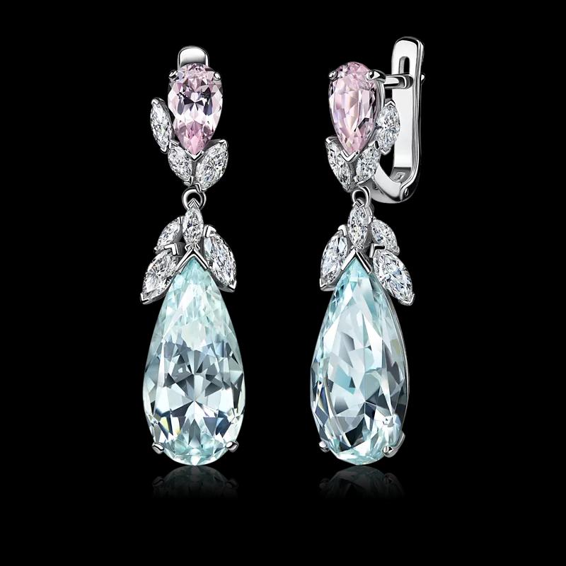 Серьги с аквамаринами и морганитами