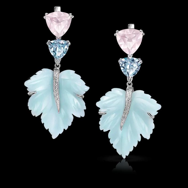 Серьги с резными листочками из кварцитов