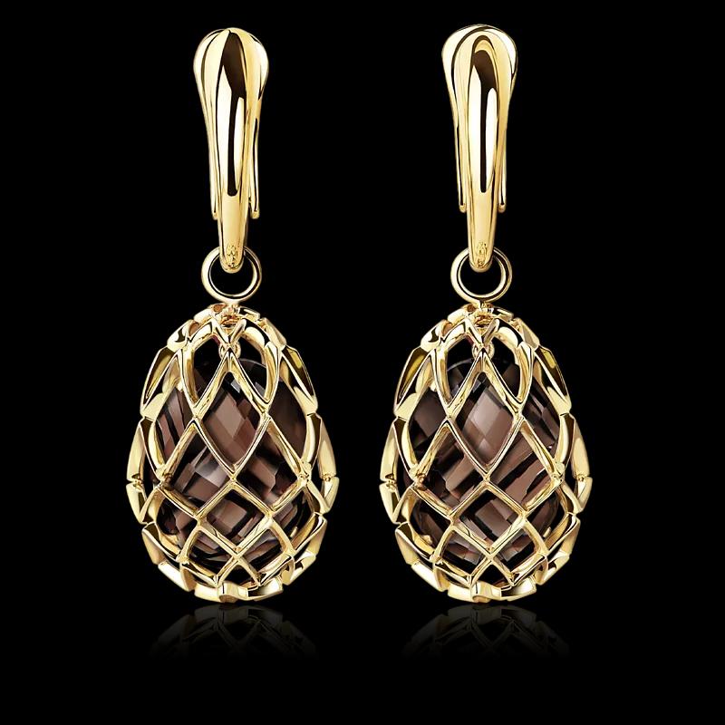 Золотые серьги с раухтопазами