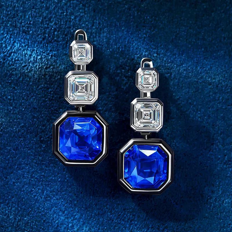 Серьги с синими сапфирами и бриллиантами 