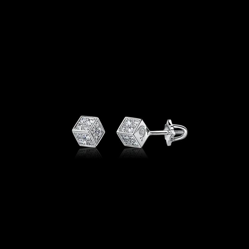 Золотые серьги-пусеты CUBE с бриллиантами