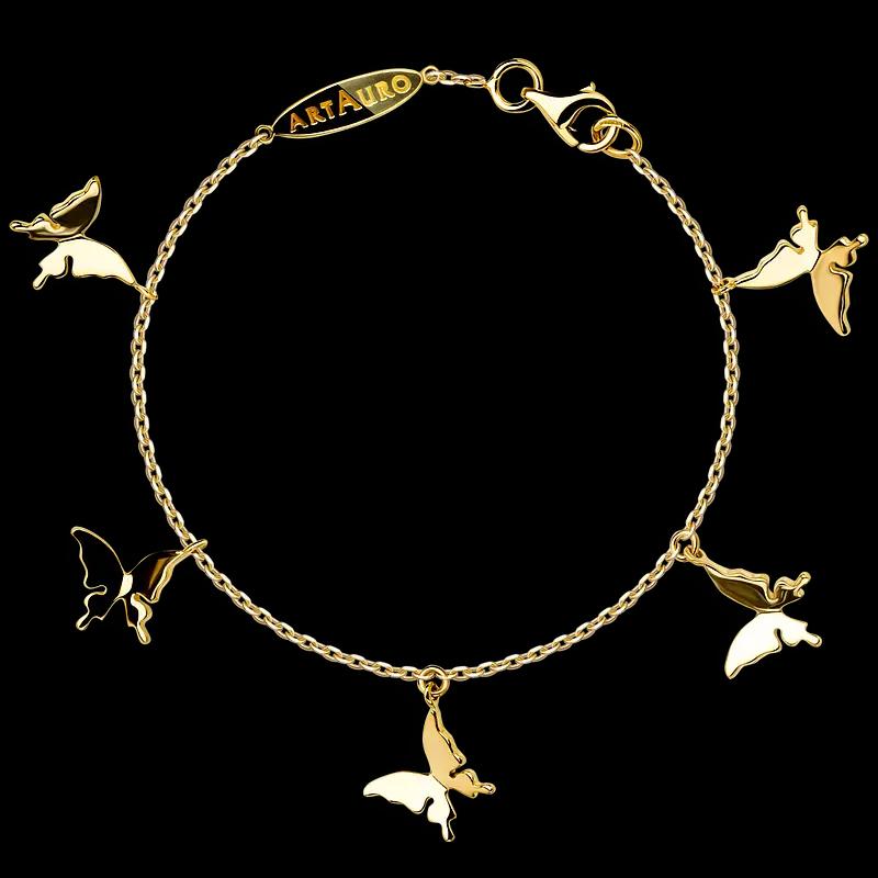 Браслет BUTTERFLIES из желтого золота на цепочке